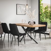 Donni Dining Table And Chairs - Oak Effect Table w 4-6 Nova Faux Leather Chair - Black / 6