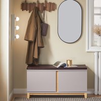 SoBuy Shoe Bench Hallway Storage with 2 Doors and Seat Cushion - Khaki