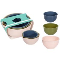 Set of 3 Kitchen Mixing Bowls 2.5L 2L 1.5L Plastic Beige Green Blue - Beige, green & blue