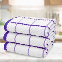 Set of 3 Checkered Tea Towels - Purple