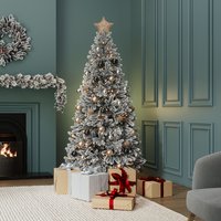 Luxury Pre-Lit Faux Hinged Snowy Christmas Tree - Green / 7ft