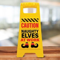 Caution Naughty Elves at Work Sign Funny Kids Xmas Decoration - Black