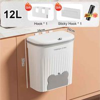 Wall Mounted Trash Can with Lid for Kitchen Bathroom - white&grey