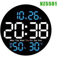 LED Wall Clock Remote Dual Alarm Temp Display - black