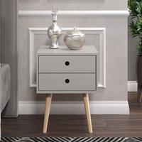Set of 2 Scandia 2 Drawer Bedside Cabinets with Painted Finish, Tapered Legs - Light Grey