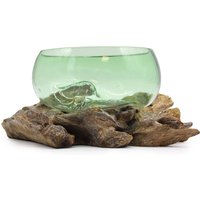 Recycled Beer Bottle Bowl on Wood - Brown
