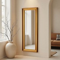 Beaded Classic Tall Framed Bevelled Wall Mirror - Gold