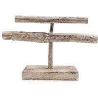 Double Branch Wooden Jewelry Stand Whitewashed Unique Artisan Display - White