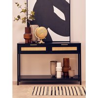 Sherman Black Wood and Rattan Two Drawer Console Table - Black