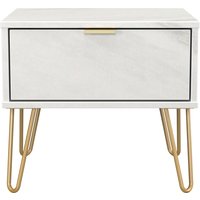 Hong Kong Ready Assembled 1 Drawer Bedside Cabinet - White Marble