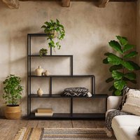 El Paso Black Metal Frame Bookcase, 4-Shelf Step Design - Black