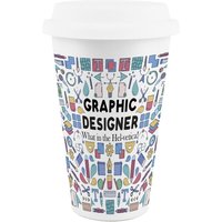 Novelty Graphic Designer Ceramic Travel Mug - Reusable Drinks Cup Gift - White