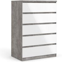 , Columbia Chest Of 5 Drawers - Concrete/White , Columbia Chest Of 5 Drawers - Concrete/White