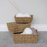 Rectangular Seagrass Storage Baskets Set of 3 Tapered Nesting Home Storage Trays - Brown