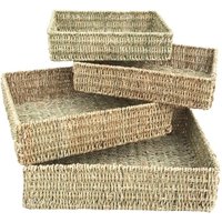 Unlined Rectangular Seagrass Tray - Green / 34cm