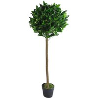 Plain Natural Trunk Artificial Topiary Bay Laurel Ball Tree - Green / 120cm