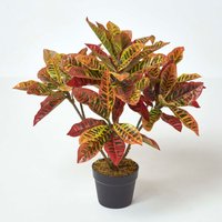 Homescapes Red Rushfoil Artificial Croton Plant with Pot, 65 cm - Red