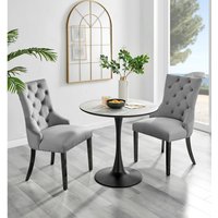 FurnitureboxUK, Elina White Marble Effect Round Dining Table and 2 Belgravia Black Leg Chairs - Grey FurnitureboxUK, Elina White Marble Effect Round Dining Table and 2 Belgravia Black Leg Chairs - Grey