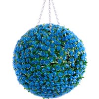 Best Artificial 38cm Blue Rose Hanging Basket Flower Topiary Ball - Blue