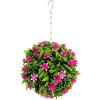 Best Artificial 23cm Pink Lily Hanging Basket Flower Topiary Ball - Pink