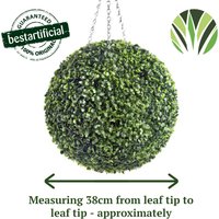 Best Artificial 38cm Green Boxwood Buxus Grass Hanging Basket Topiary Ball - Green