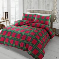 Flannelette Tartan Check Duvet Cover Set Set - Red / Single