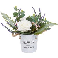 Artificial Potted Rose Tabletop Decor - White