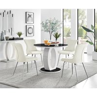 Giovani Round Black 100cm Table and 4 Nora Silver Leg Chairs - Cream