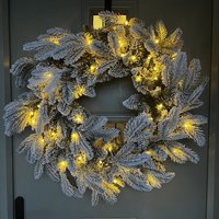 60cm Premium Prelit Snow Flocked Christmas Wreath - Green