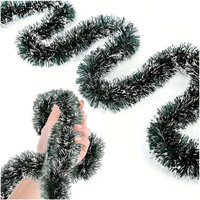 3M Snow Tipped Green Christmas Tinsel Garland Chunky Christmas - Green & White / 1