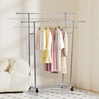 Adjustable Stainless Steel Clothes Drying Rack with Wheels - Silver