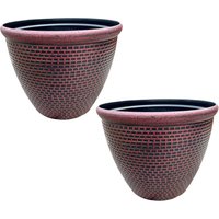 Pair Of Cromarty Plant Pot Large 36cm Round Flower Planter Set - Red