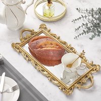 Serving Tray with Mirrored Base and Embossed Frame - Gold