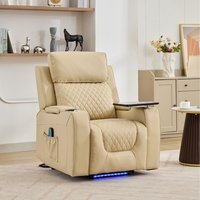Byron Electric Riser Recliner Chair with Massage and Heat, Drink Cooler, Table - Cream