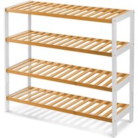 4 Tier Natural Bamboo Shoe Rack Easy Assembly Shelf Organizer - Brown and white