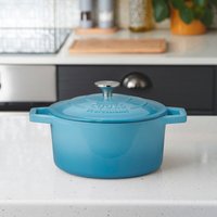 21cm Cast Iron Round Casserole Dish - Blue