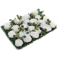 Artificial Flower Hedge Greenery Wall Panel with Rose - White