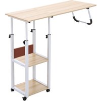 Livingandhome Foldable Height Adjustable Mobile Desk - Natural Wood