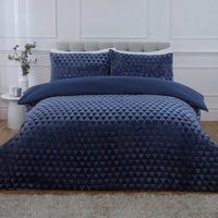 Diamond Cut Teddy Polyester Fleece Duvet Cover Set with Pillowcase - Navy / Single