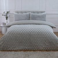 Diamond Cut Teddy Polyester Fleece Duvet Cover Set with Pillowcase - Silver / King