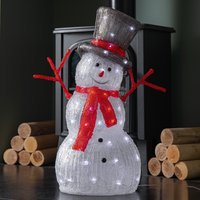 Acrylic Christmas Snowman with Top Hat and LEDs - White