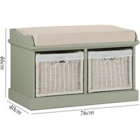 Tetbury Bench with 2 White Rattan Baskets - Sage Green