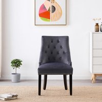 Set of 4 Windsor LUX Velvet Dining Chairs Upholstered for Kitchen Dining Room - Dark Grey