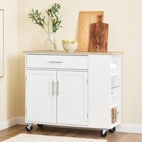 Kitchen Island with Adjustable Shelf - White