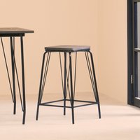 District Black Metal And Elm Wood Stool - Black
