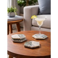 Imogen Set Of 4 Beige Marble And Paua Shell Coasters - Multicolour