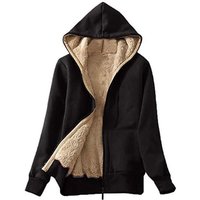 Fall Plush Hooded Sweater Jacket - Black / L
