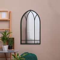 Arcus Window Metal Framed Arched Wall Mirror 83CM - Black