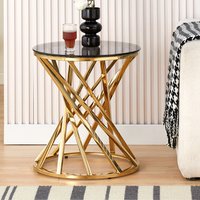 Spiral Design Side Table with Glass Top - Gold