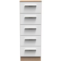 Contrast Ready Assembled 5 Drawer Bedside Cabinet - White Matt & Bardolino Oak